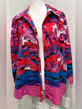 Choices Womens Jacket Purple/Red Abstract Beaded Accent 90s Buttons Sz Large